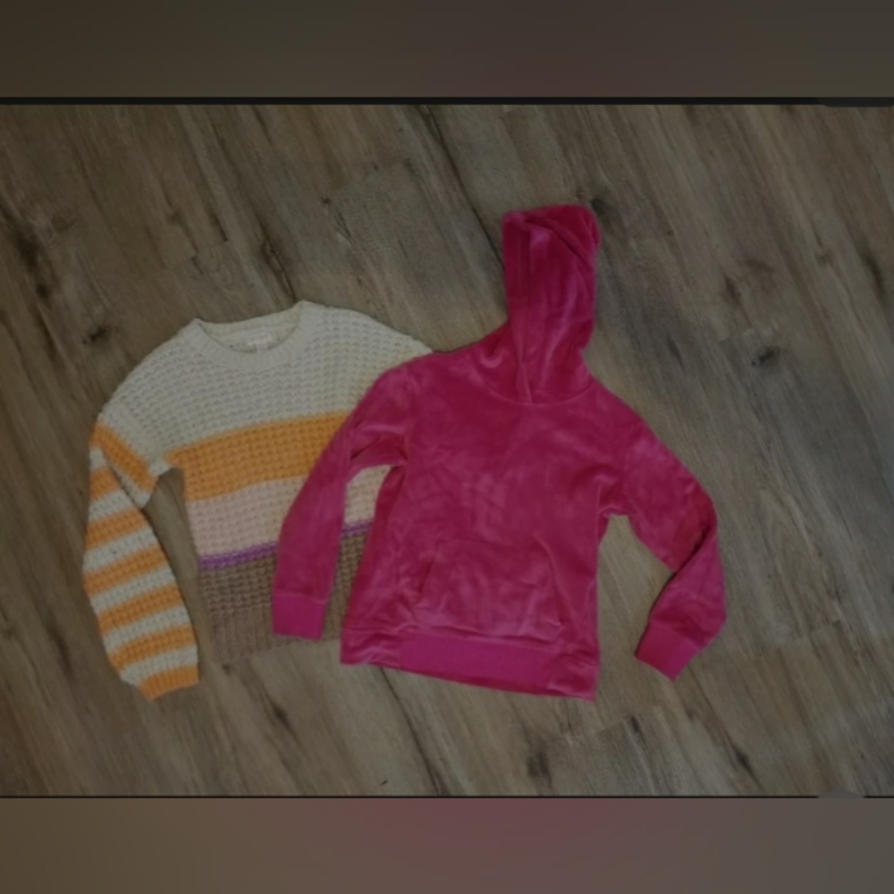 Lot Of 2 Sweaters Girsl Size 7/8 Pink And Knitted Stripes Cat&Jack/Wondernation